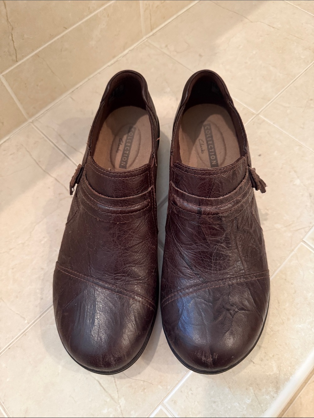 Clarks Brown Leather Slip-On Loafers with Tassel Accent